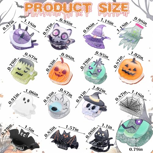 Mini Halloween Hair Claw Clips Set - 15 Styles for Spooky Costumes - Classic