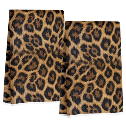 2 Pcs Retro Leopard Kitchen Towels - Reusable Hand Towels Multi 1527