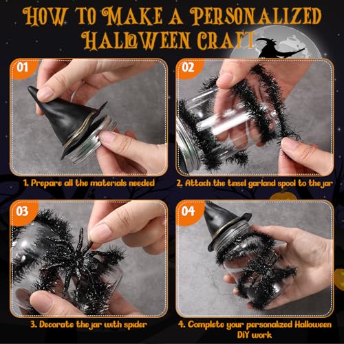 Halloween Candy Jar Craft Kit with Spiders and Witch Hats - Black, 12 Sets