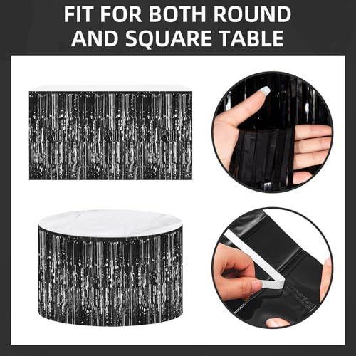Black Foil Fringe Table Skirt - 29x108 Inch Party Decor Set of 5