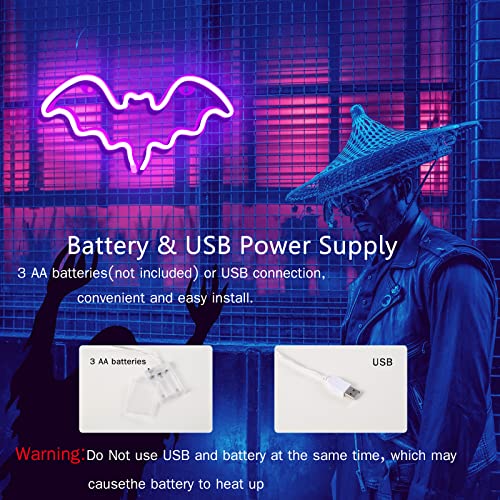 Purple Bat Neon Sign Halloween Wall Decor LED Light for Room or Party