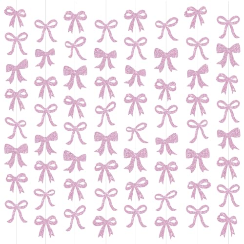 Pink Glitter Bow Garland - 8 Pack Hanging Streamers for Baby Shower & Party Decor - Variation of THIS Listing