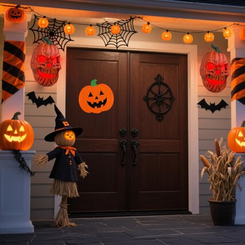 Halloween Pumpkin Porch Light Cover - Red Skeleton Design, 3D Fall Decor (1PC) - Blood Red Glow