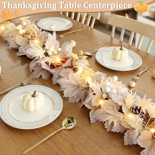 Fall Maple Leaves Garland with Timer Lights - 6FT Thanksgiving Decor