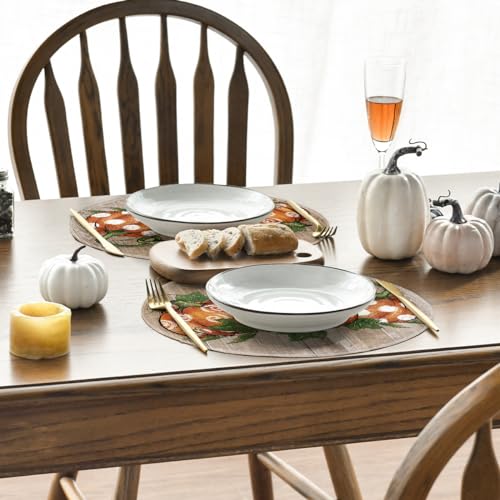 Round Wood Pumpkins Fall Placemats Set of 4 - 14 Inch - Artoid Mode