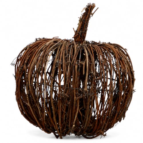 8 Inch Rattan Wicker Pumpkin Decor - Fall Halloween Seasonal Accent