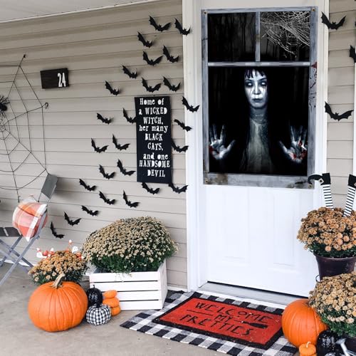 Ghost Halloween Curtain Set - Creepy Window & Door Cover, 2 Pack, 32x47 Inches - Ghost Variation