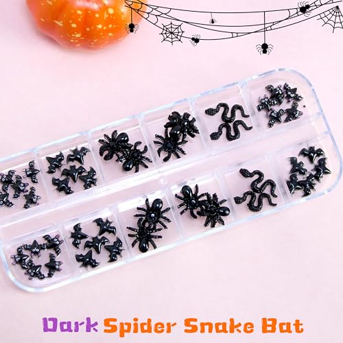 Halloween Pumpkin Bats Nail Charms Rhinestones Set - Orange, 12 Grids for DIY Nail Art