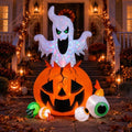 8FT Halloween Inflatable Ghost and Pumpkin Yard Decor with Colorful LED Lights