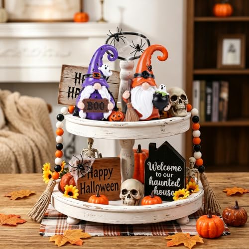 Halloween Gnome Decorations Set of 2 Resin Spooky Figurines Indoor Home Decor
