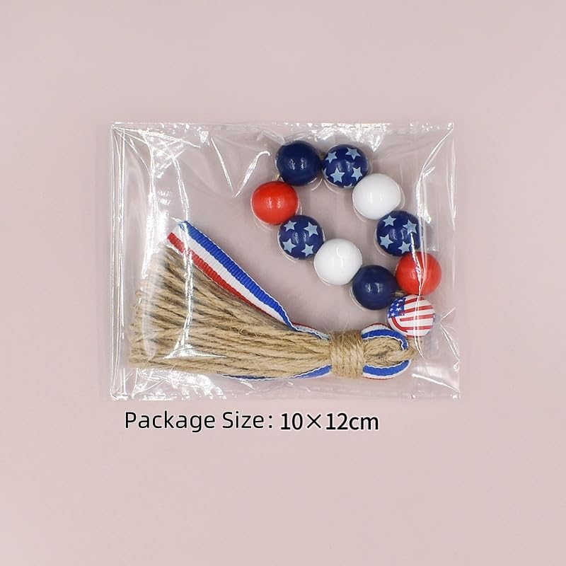 Patriotic Wood Bead Napkin Rings Set of 6 - Independence Day Home Decor