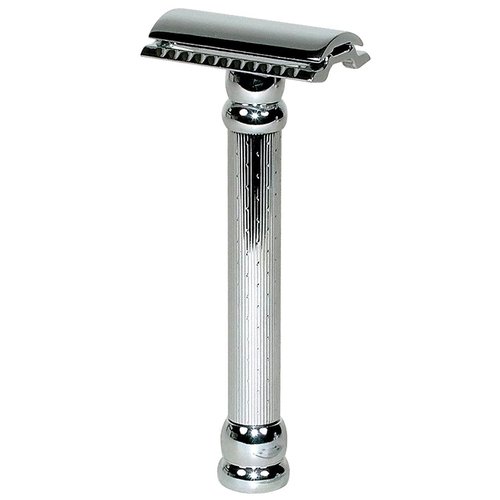 MERKUR 47C Double Edge Safety Razor - Long Handle, Chrome Finish, Engine-Turned Grip for a Smooth Shave