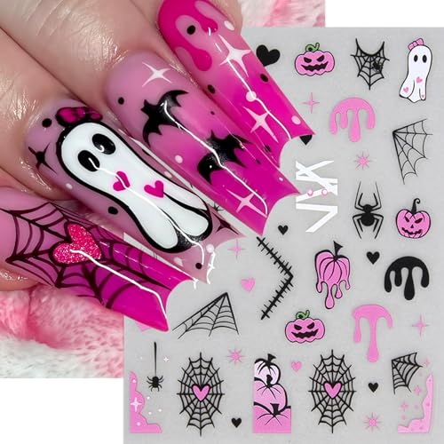 Halloween Nail Stickers Set - Spider Web Ghost Bat Rhinestones for DIY Manicure - Diamond Ghost Variation