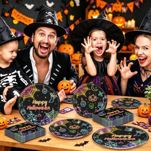 Halloween Paper Plates and Napkins Party Supplies Set - Serves 60