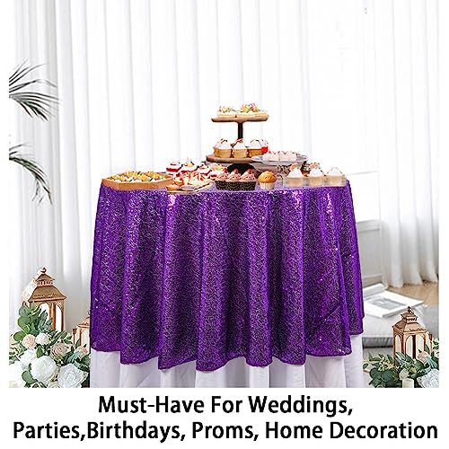 Purple 48-Inch Sequin Round Tablecloth for Wedding Party Decor