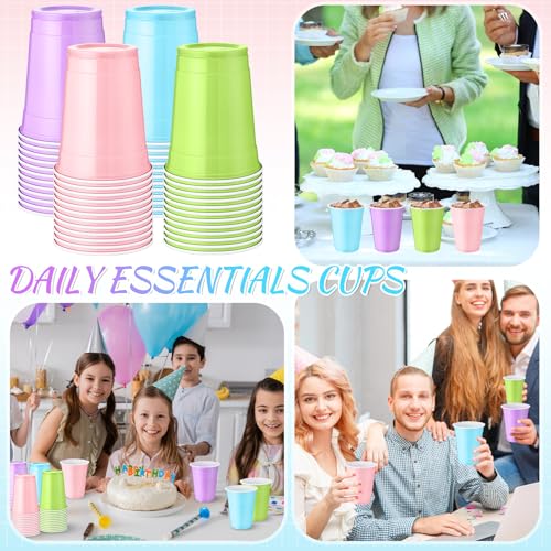 Pastel Rainbow 12oz Plastic Party Cups - 100 Pack, Bulk Disposable Cups