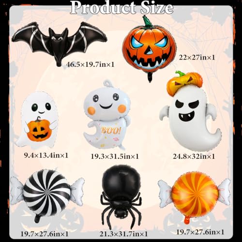 Halloween Foil Balloons Set - Ghost Pumpkin Spider Candy Balloons - Red Variation