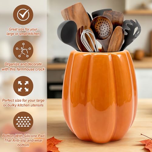 Fall Pumpkin Ceramic Utensil Holder - Orange Pumpkin Kitchen Decor