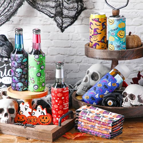 Pickmesh 24 Pack Halloween Can Coolers Slim Fit Pumpkin Witch Ghost Party Drink Sleeves
