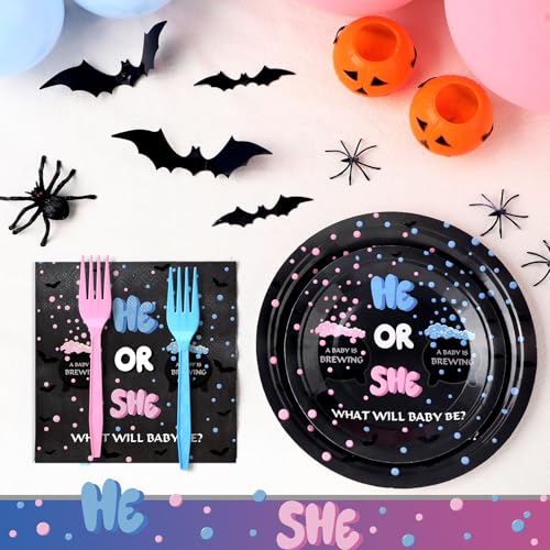 Baby Is Brewing Halloween Gender Reveal Party Decorations - 96 Pcs