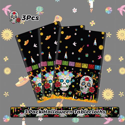 Day of The Dead Plastic Tablecloth Set - 3 Rectangular Party Covers