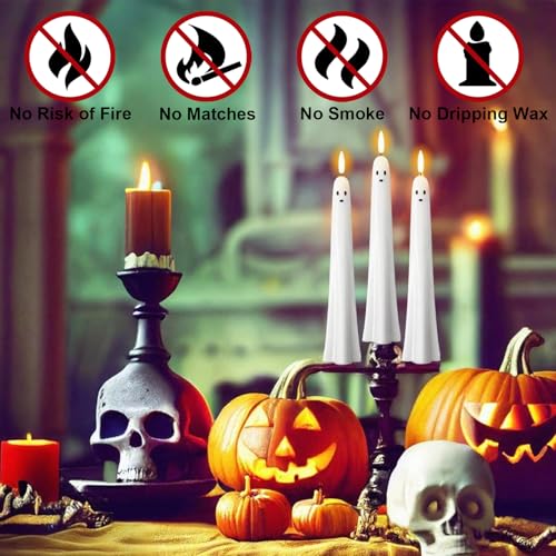 2-Pack Ghost Flameless Taper Candles with Remote & Timer - Halloween Decor