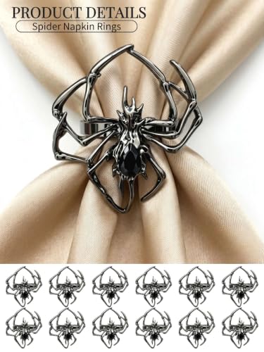 Halloween Spider Napkin Rings Set of 12 - Gothic Table Decorations
