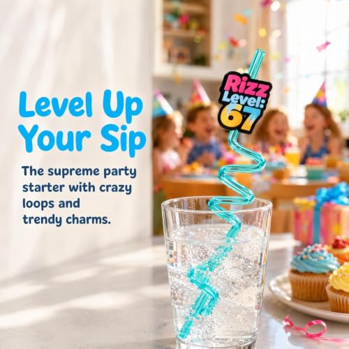 Reusable Party Drinking Straws with 16 Fun Curved Designs for Parties & Events