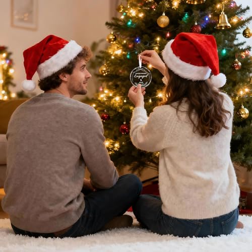 Engaged 2025 Christmas Ornament - Our First Engagement Gift for Couples Her White Acrylic