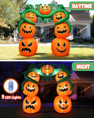 Giant 10FT Halloween Inflatable Pumpkin Vine Archway with 9 LED Lights - Outdoor Yard Decoration - Pumpkin Vine Arch
