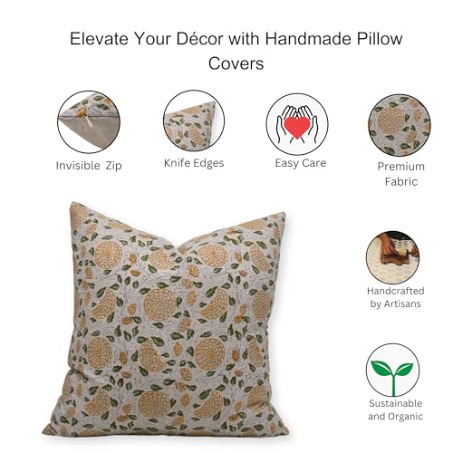 24x24 Inch Handmade Linen Pillow Cover Cushion Case Farmhouse Decor Yellow