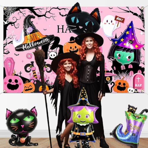 Halloween Balloons Set with Witch Hat, Cat, Boots & Witch Head - Hat Variation