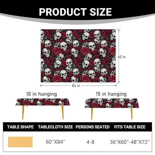Halloween Gothic Skull Rose Rectangle Tablecloth 60 x 84 Inches - Skull Variation