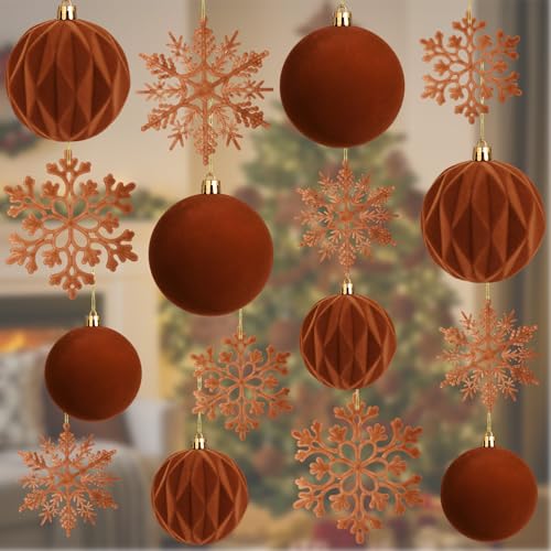 Brown Velvet Christmas Tree Ornaments Set - Holiday Decor, 36 Pcs