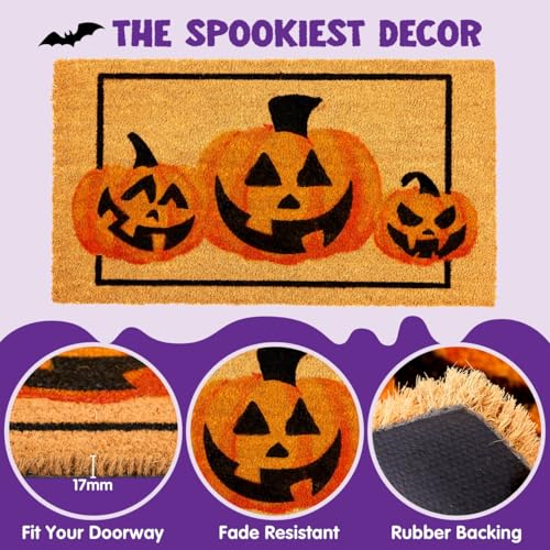 Halloween Pumpkin Doormat 30x17 Inch Non-Slip Coir Front Door Rug Indoor Outdoor Decor