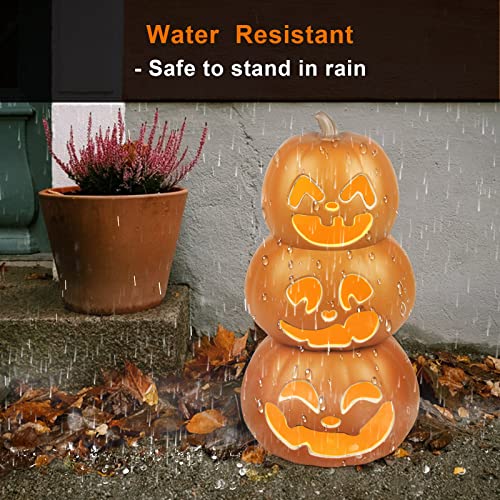17-Inch Halloween Pumpkin Lantern - 3-Tier Lighted Waterproof Decor with Safety Fuses
