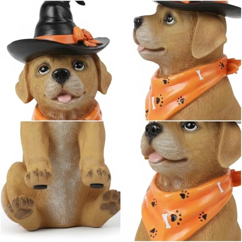 Indoor Halloween Dog Statue with Witch Hat - Ghostly Puppy Figurine for Holiday Decor - 5x7x13 Inches - Spooky Gift