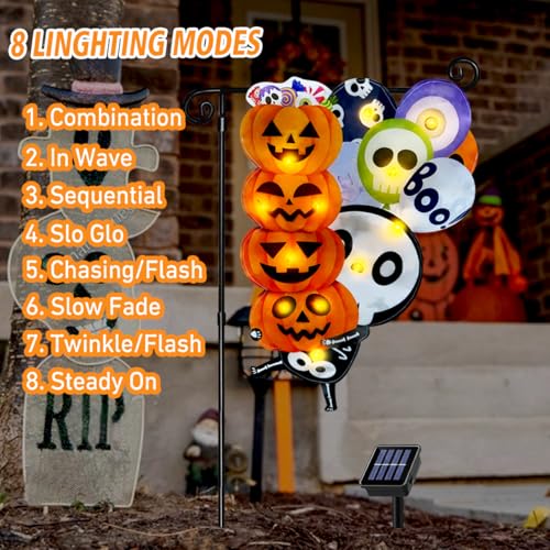 Halloween Solar Lighted Garden Flag Skeleton & Pumpkin Double Sided 12x18 Inch - Ghost Skull Variation