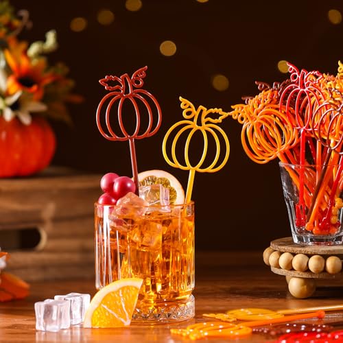Pumpkin Fall Coffee Stir Sticks - 80 Pcs Plastic Pumpkin Design Drink Stirrers - Thanksgiving & Harvest Party Supplies