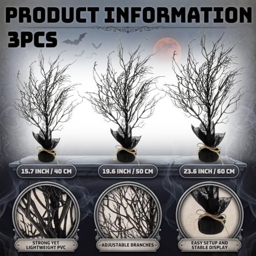 Halloween Black Tree Set - Spooky Outdoor & Indoor Decorations, 3 Pack