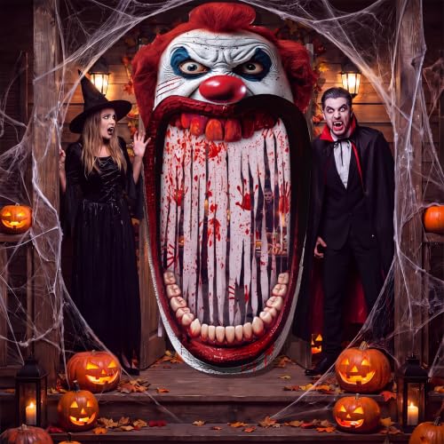 Halloween Clown Door Banner with Bloody Handprint Curtain - Crown Variation