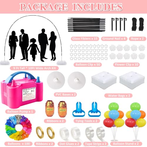 Adjustable Balloon Arch Kit with Pump, 9ft Tall & 10ft Wide Wedding & Party Decor