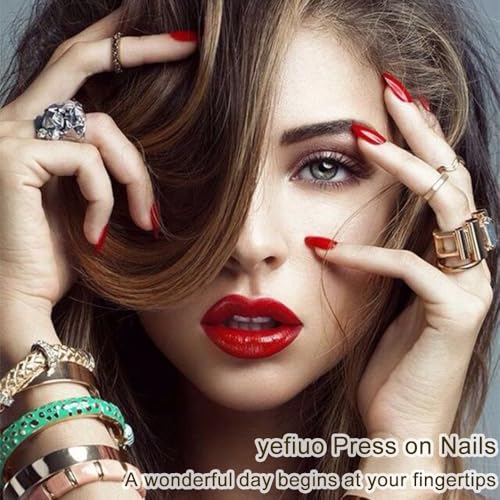 Press On Nails with French Cherry Leopard Design - Almond Fake Nails 24PCS