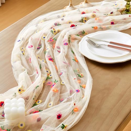 Champagne 10ft 3-Pack Cheesecloth Daisy Table Runners - Wracra