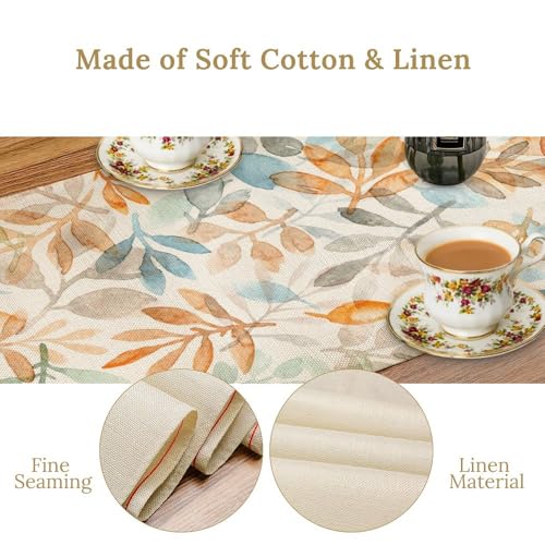 Fall Eucalyptus Leaf Table Runner - Autumn Orange Blue Harvest Thanksgiving Decor, 13x90 Inches - Autumn-5