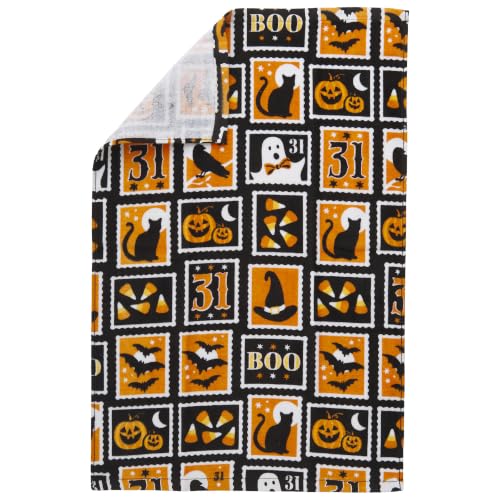 Halloween Kitchen Towel Set with Skull & Bat Designs - 4-Piece