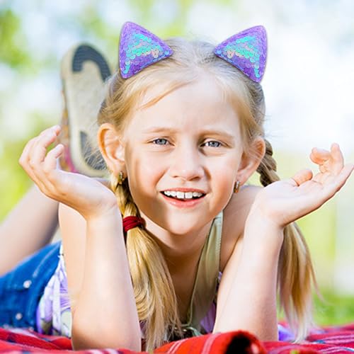 12 Glitter Cat Ear Hair Clips for Girls & Kids - Sparkly Animal Hair Accessories