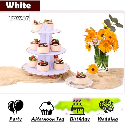 White 3-Tier Cupcake Stand Set 2 Pack for Party Decor & Dessert Display - White-2PCS
