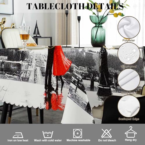Paris Eiffel Tower Table Cover 52x70 Inch Red & Grey Water-Resistant Outdoor & Indoor Dining Tablecloth — Variation of Paris