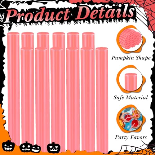 Pink Halloween Pumpkin-Shaped Plastic Straws - 100 Pieces, Party Supplies